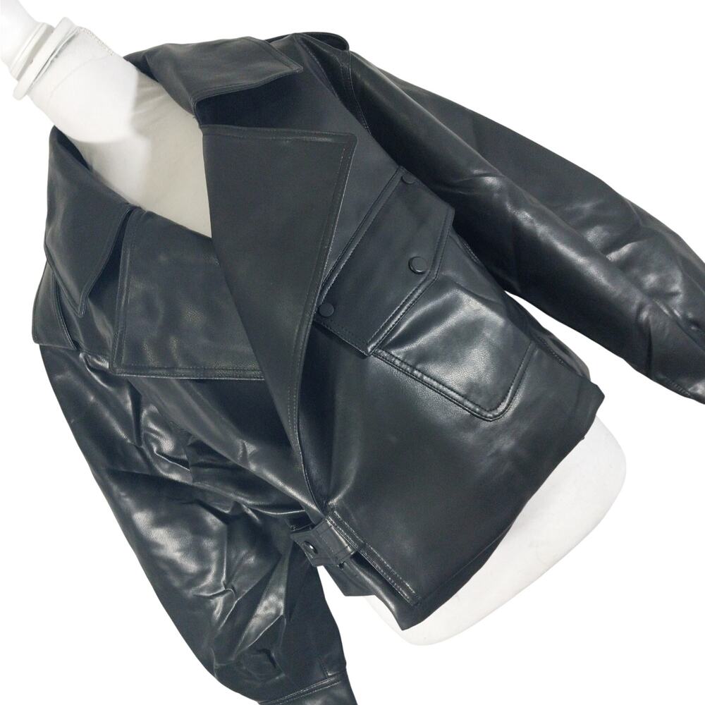 NWT! LY VAREY LIN! STUNNING COOL BLACK VEGAN LEATHER SIDE BUCKLE JACKET! SZ 1X